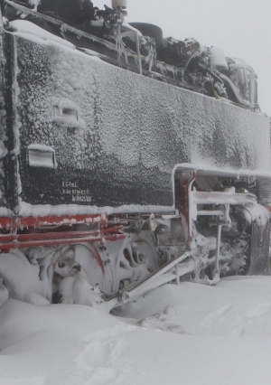 جنود ألمان يحاولون تحرير قطارا عالق بين الثلوج