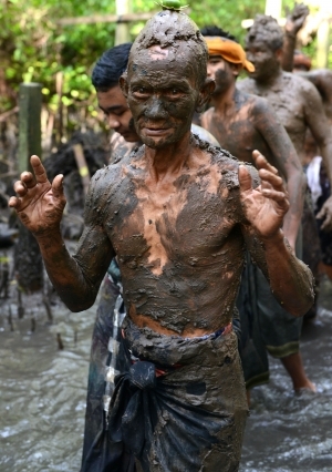 تقليد "حمامات الطين" في بالي بإندونيسيا