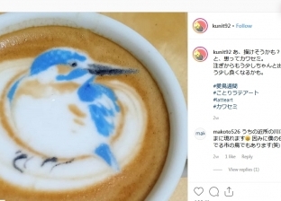 برغوة الحليب.. فنانة يابانية ترسم طيور على أكواب النسكافية