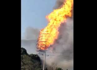 بالفيديو| حريق ضخم يلتهم أعلى برج خشبي في آسيا
