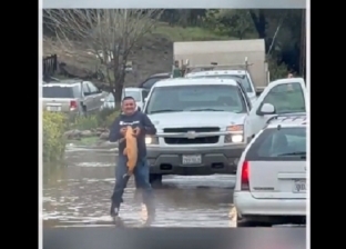 رجل يصطاد سمكة من مياه الأمطار في كاليفورنيا.. «عطلت حركة المرور»