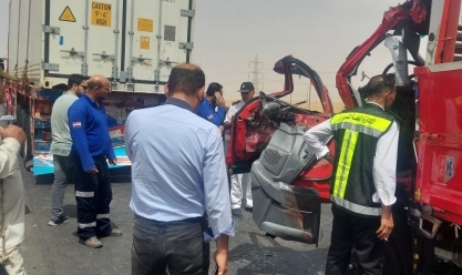 إصابة 5 أشخاص في تصادم سيارتين نقل بطريق الإسماعيلية الصحراوي