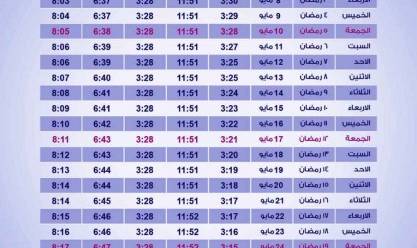 تعرف على مواقيت الصلاة والإفطار والسحور امساكية رمضان 2019