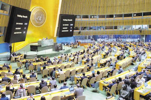 أغلبية الأصوات فى الجمعية العامة للأمم المتحدة صوتت لصالح فلسطين بالعضوية الكاملة فى المنظمة