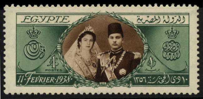 طابع بريد تذكاري لزواج الملك فاروق والملكة فريدة