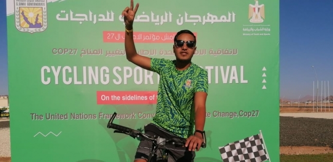 محمد نصر أثناء ماراثون الدراجات