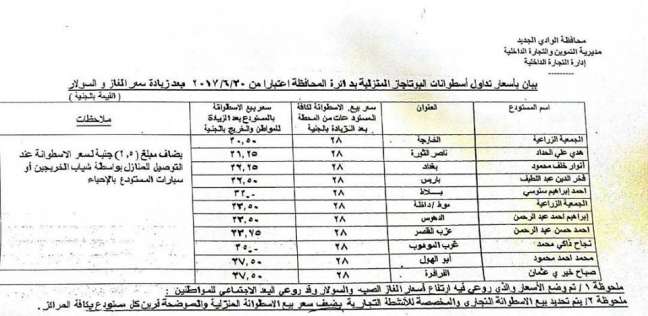 اسعار اسطوانات الغاز