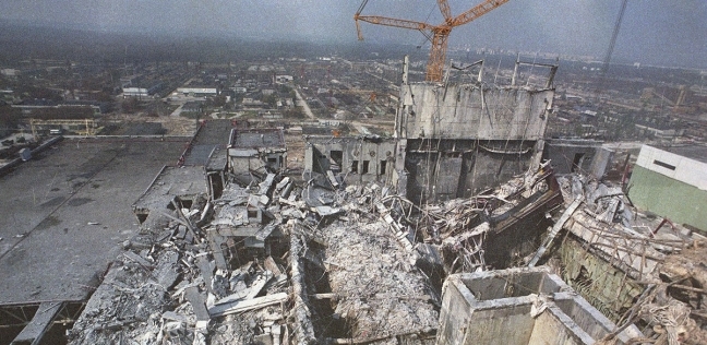 صورة تظهر انفجار المفاعل الرابع بمحطة تشيرنوبل للطاقة النووية
