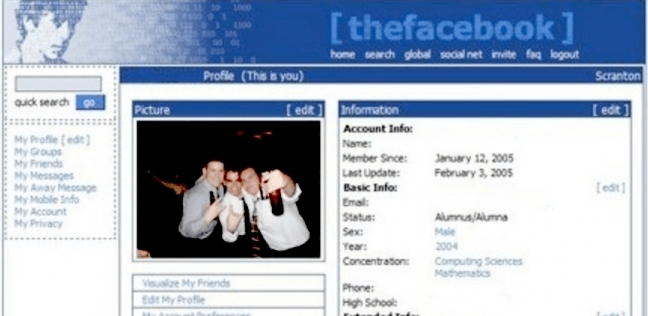 موقع "The Facebook" القديم قبل تغيير اسمه