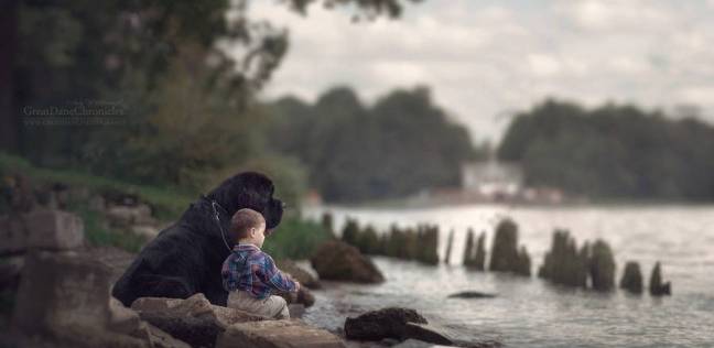 الطفل مع كلبه