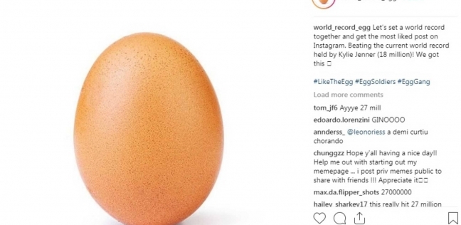 «بيضة» تحطم رقم شقيقة كيم كارديشيان على «إنستجرام» بـ27 مليون Like