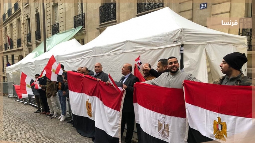 المصريون يرفعون أعلام مصر في فرنسا