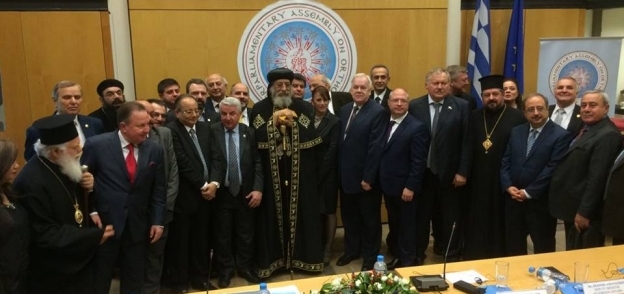 تواضروس مع أعضاء الاتحاد البرلماني الأرثوذكسي الأوروبي
