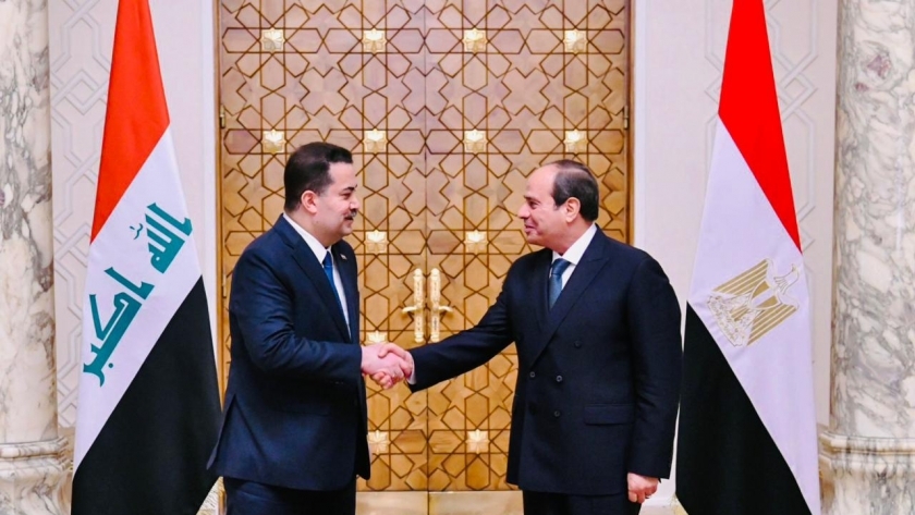 الرئيس السيسي خلال استقباله رئيس وزراء العراق