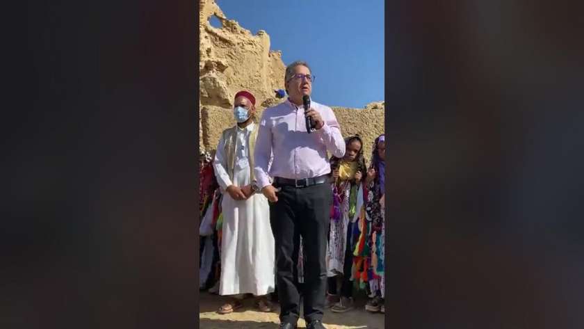 وزير السياحة والآثار يتحدث خلال إفتتاح قلعة شالى بسيوة بعد ترميمها