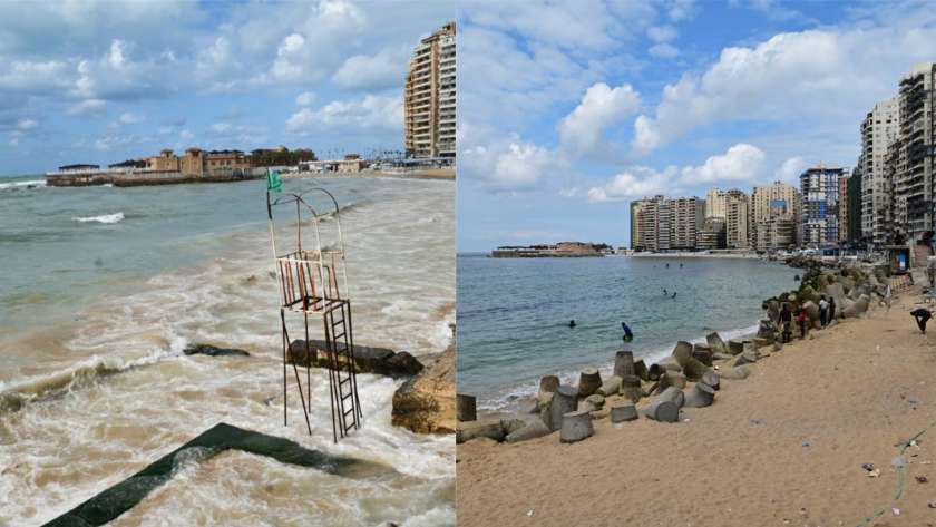 شواطئ الإسكندرية من الغرق إلى انحسار مياه البحر المتوسط