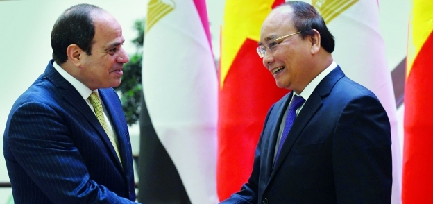 الرئيس عبدالفتاح السيسى خلال لقائه رئيس وزراء فيتنام أمس الأول «أ. ف. ب»