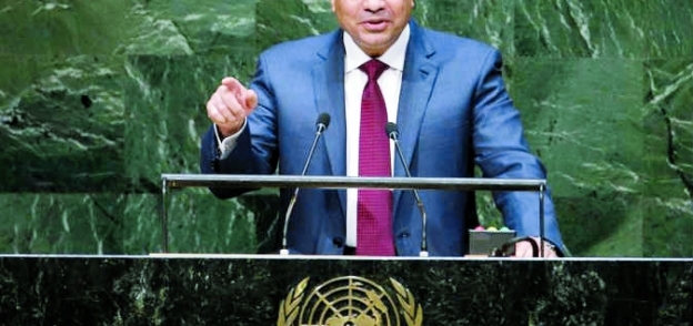 الرئيس عبدالفتاح السيسى خلال إلقاء كلمته بالجمعية العامة للأمم المتحدة العام الماضى