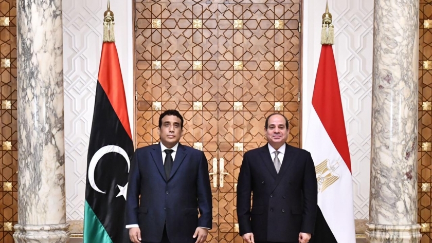 الرئيس عبدالفتاح السيسي خلال استقباله رئيس المجلس الرئاسي الليبي اليوم