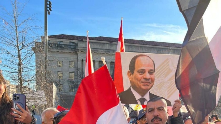 صور استقبال الجالية المصرية للرئيس السيسي لدى وصوله واشنطن
