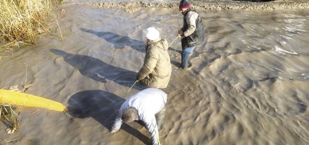 العمال الثلاثة يحاولون سحب المياه من الكيلو 21 بالإسكندرية