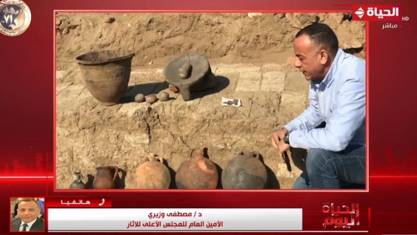 الدكتور مصطفى وزيري مع الاكتشافات الأثرية