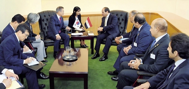«السيسى» خلال لقائه مع رئيس كوريا الجنوبية