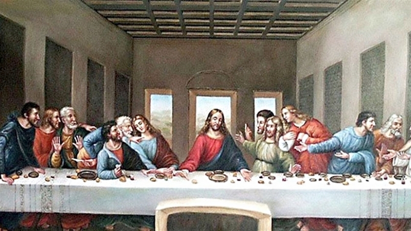 أيقونة كنسية تظهر العشاء الأخير للمسيح مع تلاميذه