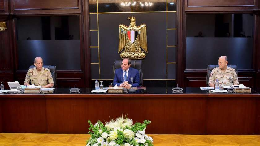 جانب من اجتماع المجلس الأعلى للقوات المسلحة أمس برئاسة الرئيس السيسي
