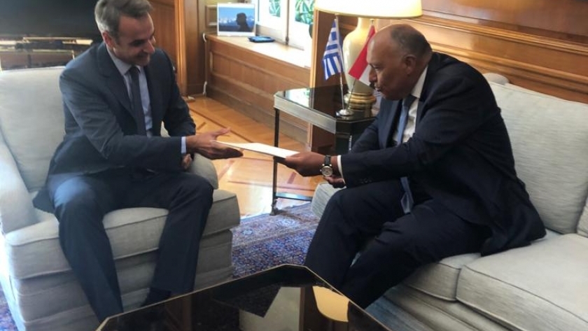 وزير الخارجية سامح شكري يلتقي رئيس الوزراء اليوناني كرياكوس ميتسوتاكس