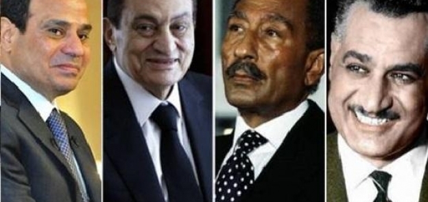 رؤساء مصر من اليمين: جمال عبد الناصر وأنور السادات وحسني مبارك بالإضافة إلى الرئيس السيسي