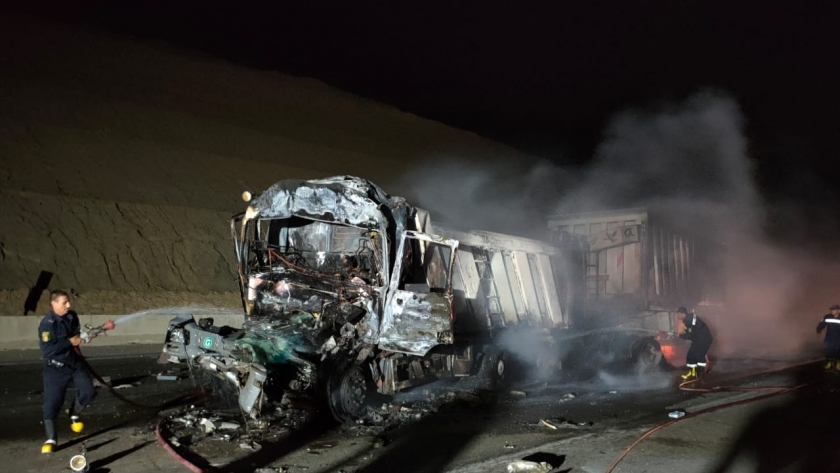 وفاة سائق محترقاً في حادث تفحم سيارة نقل بالفيوم