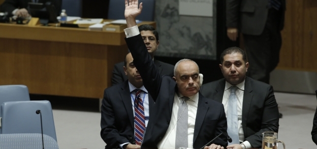 مندوب مصر بمجلس الأمن خلال التصويت بالموافقة على المشروع