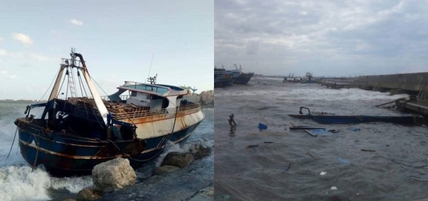 جنح مركب صيد وتهشم أخري بسبب ارتفاع الأمواج في الإسكندرية