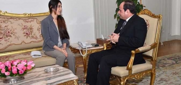 «نادية» خلال لقائها بالرئيس السيسى عند زيارتها لمصر