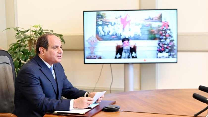 الرئيس عبدالفتاح السيسي خلال تهنئته للبابا وللمصريين بعيد الميلاد المجيد أمس