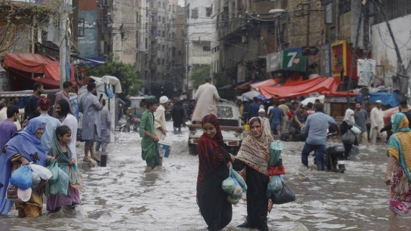 مشهد من الفيضانات في باكستان