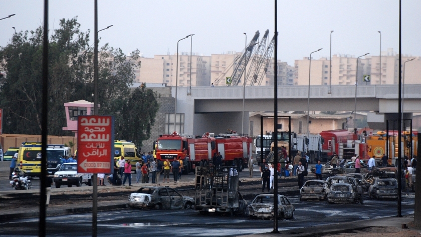حادث حريق خط بترول طريق مصر إسماعيلية