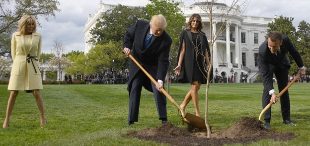 ماكرون وترامب يزرعان شجرة البلوط في حديقة البيت الأبيض
