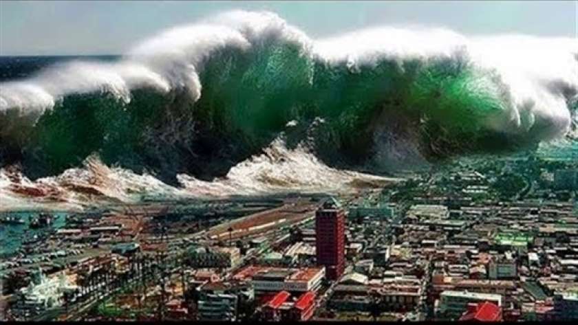 صورة تخيلية لموجات تسونامي اليابان