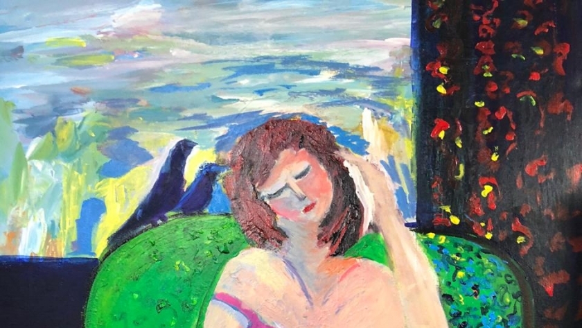 لوحة من لوحات الفنانة هبة النقادي في معرض "صرخات لونية"