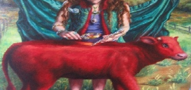 إحدى الرسومات اليهودية تظهر فيها البقرة الحمراء