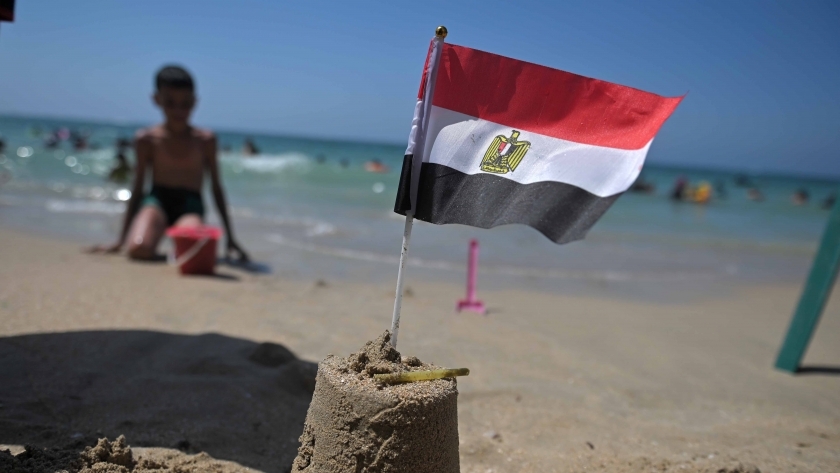 علم مصر يزين بناء رملي