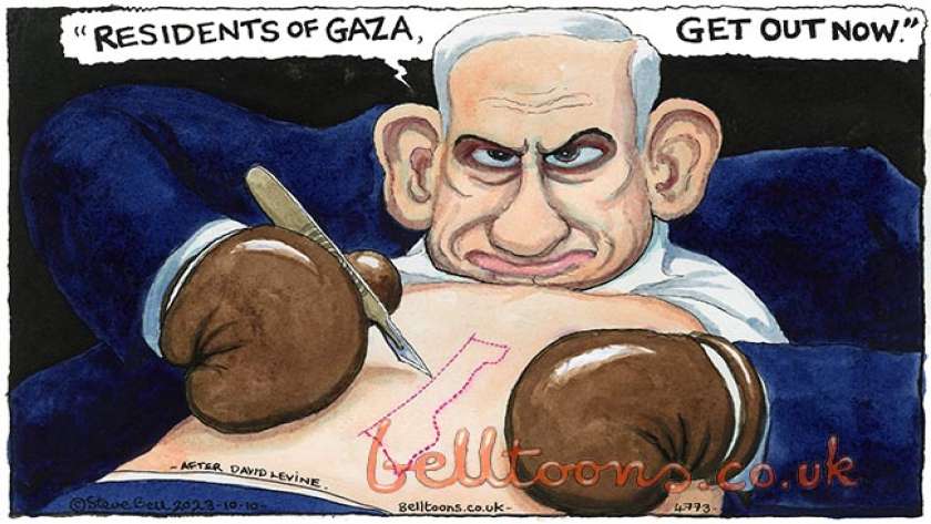 ستيف بيل يرسم غزة على بطن نتنياهو