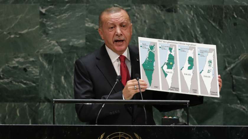 «أردوغان» يستعرض خارطة فلسطين فى الأمم المتحدة