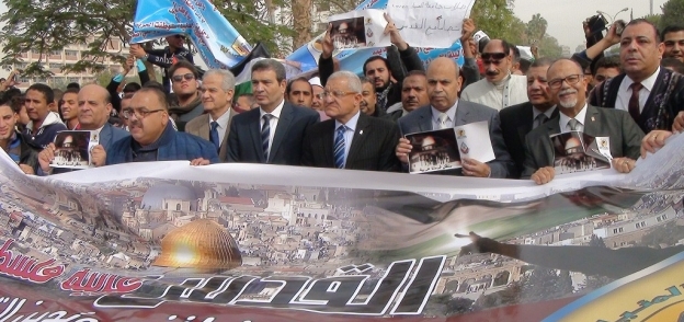 رئيس جامعة المنيا يتقدم المظاهرة