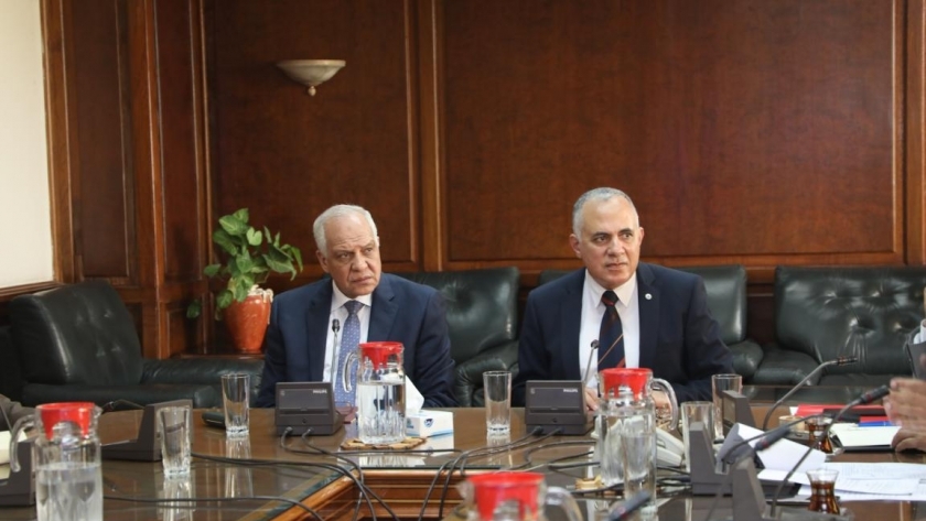 وزير الري ومحافظ الجيزة خلال لقاء لتطوير جسر ترعة المريوطية