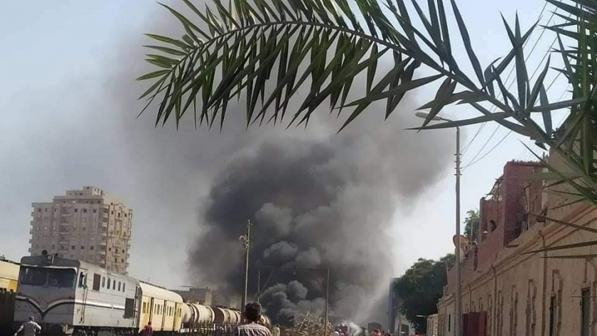 حريق بمحطة قطار الواسطي ببني سويف