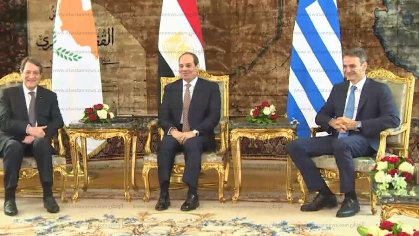 الرئيس السيسي في الاجتماع الثلاثي مع قادة اليونان وقبرص