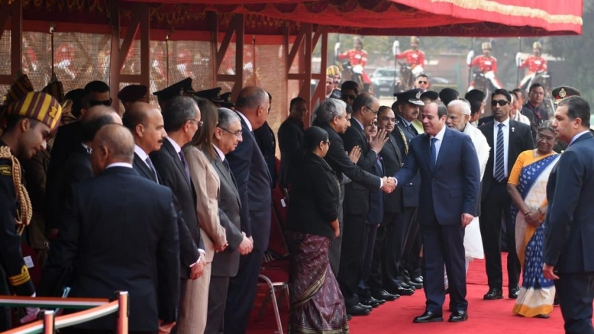 الرئيس السيسي خلال استقباله في المقر الرئاسي الهندي